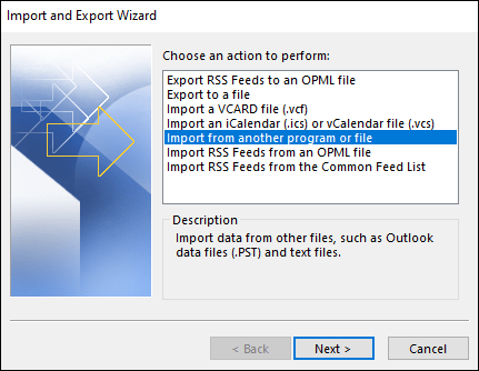 Import from another program