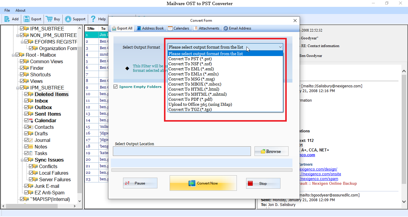 choose pst format